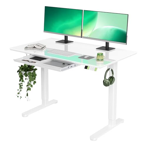 Image of INNOVAR Glass Standing Desk with Drawers 48x24 Inch Super White