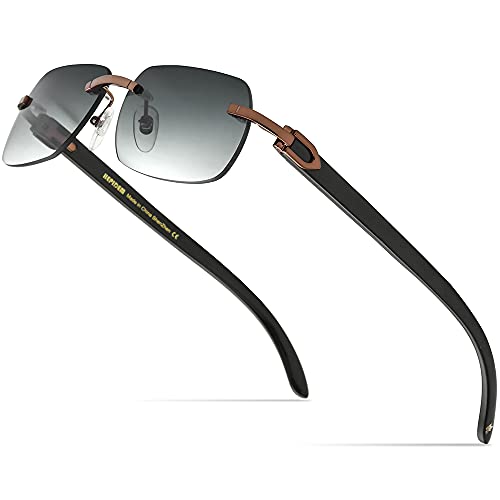 Image of HEPIDEM 100% Really Buffalo Horn Handmade Sun Glasses Square Rimless Luxury BUffs Sunglasses 0816