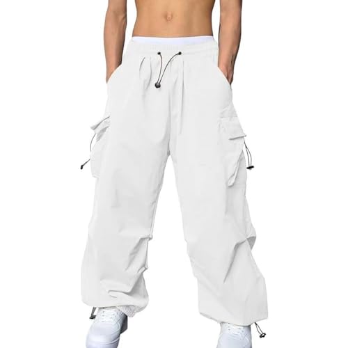 Pantalon cargo homme à plusieurs poches blanc fluide et ample
