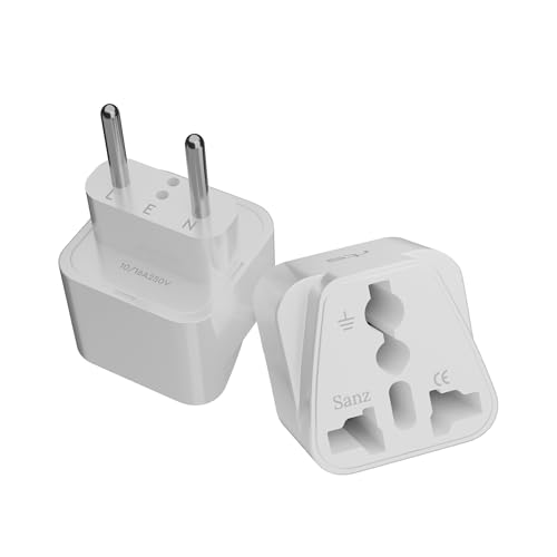 Image of rts Universal Travel Adapter for EU Euro Europe Plug Adapter, Grounded European for Spain Germany France Portugal Greece Russia Netherlands Turkey more for Cell Phones, Laptop Camera Chargers (2 Pack)