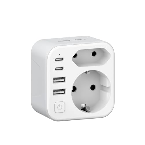 JSVER Adaptador Enchufe UK, Enchufe de Viaje con 2 USB A y 2 C,Adaptador Enchufe de Viaje Español a UK Tipo G para EU a UK,Irlanda, Malasia, Singapur, Hong Kong, Macao