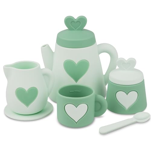HOTUT Silicone Afternoon Tea Set for Toddler,Silicone Tea Party Set,BPA Free Tea Set Toy,Children Tea Party Set with Tray Teapot Kitchen Accessories Birthday Gifts for 3 4 5 Years Old Girls Kids Boy