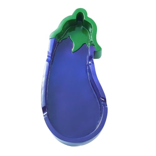 Cendrier Design en Forme d'Aubergine, Violet et Vert, Résine, 18 cm, 4 Encoches, Finition Vernie, Accessoire Décoratif pour Table