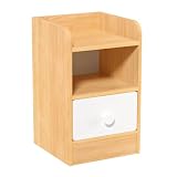 euppaury Mesita de noche con cajón, mesita de noche para dormitorio, mesa auxiliar rústica con cajón y estante, mesa de café, mesita de noche de madera para salón, dormitorio, color madera