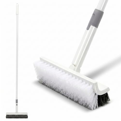 DOVORSY Floor Scrub Brush with Long Handle,Double-Sided V-Shaped Deck Brush,Grout
