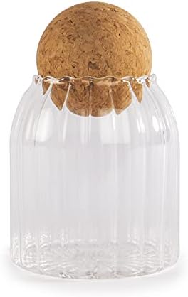 Cork Ball Lid Ribbed Glass Storage Jars - Set of 3 | Perfect For Retro Sweets | Tea Coffee Sugar Canisters | Glass Container | Bath Salts | Decorative Jars | M&W