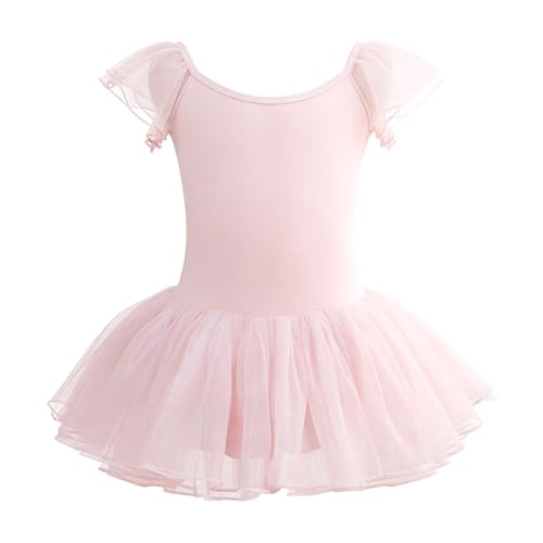 Mecceos Ballet Leotards for Girls - Toddler Flutter Wing Sleeve Tutu Skirted Ballerina Dance Dress(2-3T Ballet Pink)