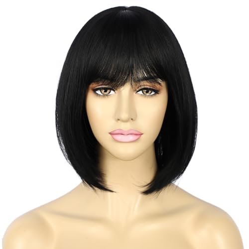 Sapphirewigs Black Bob Wigs for Women Bob Wig with Bangs Short Hair Daily Party Wig Natural Looking 12 inch - Image 2