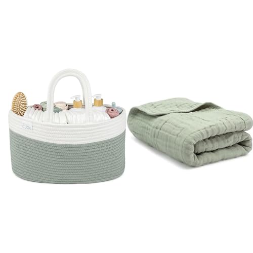 Image of Comfy Cubs Diaper Caddy Organizer and Baby Muslin Blanket Bundled
