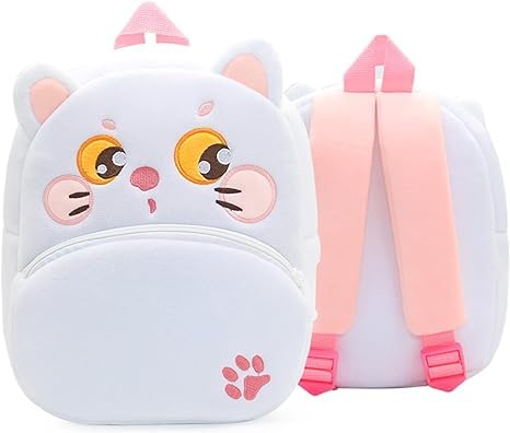 blue tree Cute Kids Backpack Toddler Bag Plush Animal Cartoon Mini Travel Bag for Baby Girl Boy 1-5 Years (small, White cat, White cat) 3