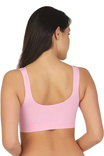 Emay Thick Strap Soft Stretch Women's Seamless Comfortable Bustiers Tops, Non-Wired, Soft Bra, Sports Bralette (Pink, L-Xl) #TOP4