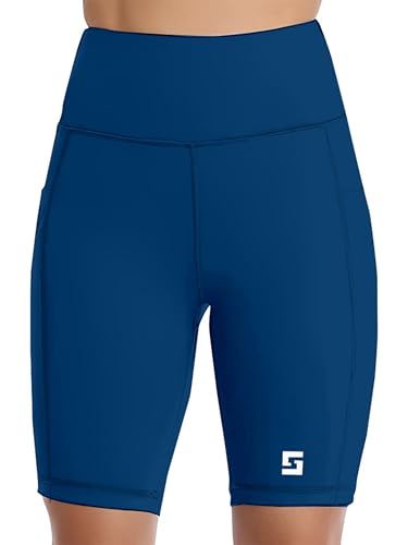 Image of Women's Polyester Stretchable Gym Shorts with Side Pockets High Waist Slim Fit Above Knee Length Activewear Tights Gym Fitness Cycling Running Yoga Shorts for Women