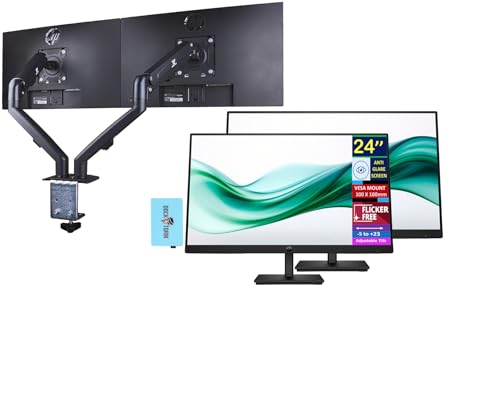 Image of HP 24 inch Series 3 Pro 24 inch FHD Computer Monitor (1920x1080), 100Hz Anti-Glare Display, HDMI, VESA Mount, Black, Bundle with dockztorm hub and ErgoFlexy Dual Monitor Mount. (2Pack)