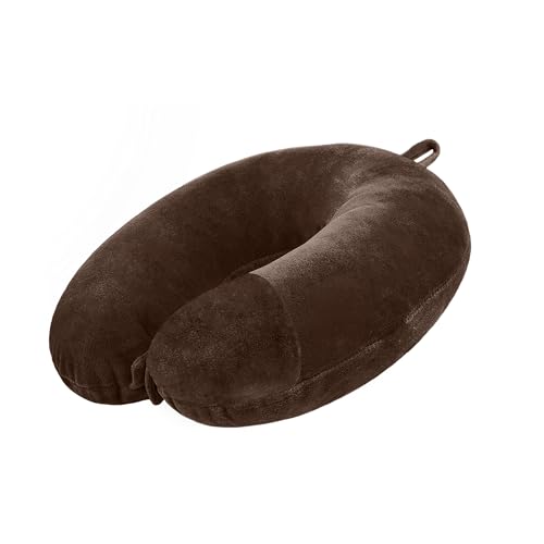 Image of U-SShaped Neck Pillow Soft Fiber Filled Travel Cushion with Snap Button, Comfortable Fabric, Neck Support for Flight, Bus, Car, Neck Pillow for Pain Relief (Brown)