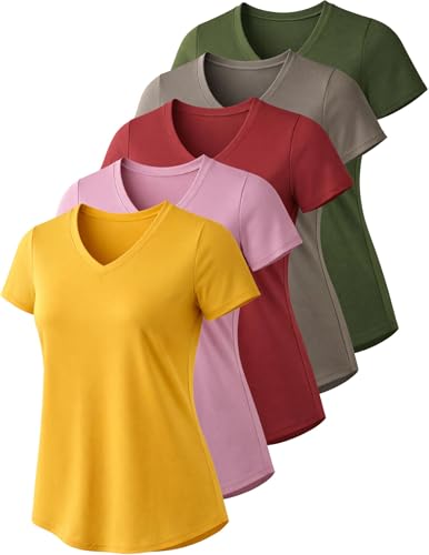 5 Pack: Women's Dry Fit Short Sleeve T Shirts, Athletic Workout Tee Tops for Gym Yoga Running