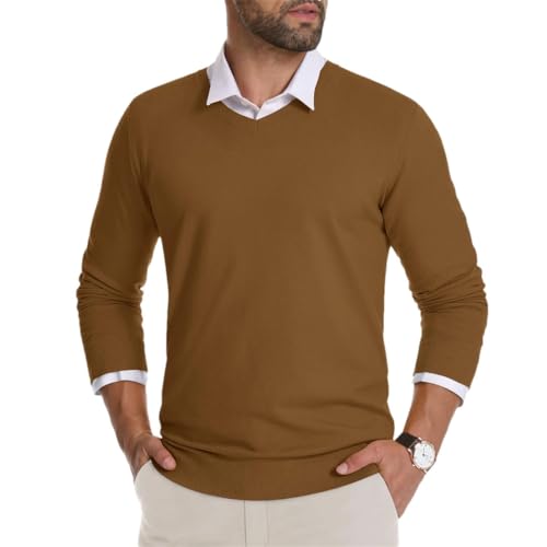 Mens Knitted Sweaters Pullover V Neck Slim Fit Sweater Thicken Warm Long Sleeve Pullovers Top
