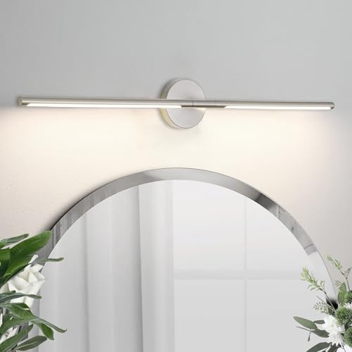 Image of Brushed Nickel Bathroom Light Fixtures Over Mirror 43 Inch, 33W 360 Rotatable Dimmable 4000K LED Vanity Light Bar, Modern Bathroom Vanity Lights Above Mirror