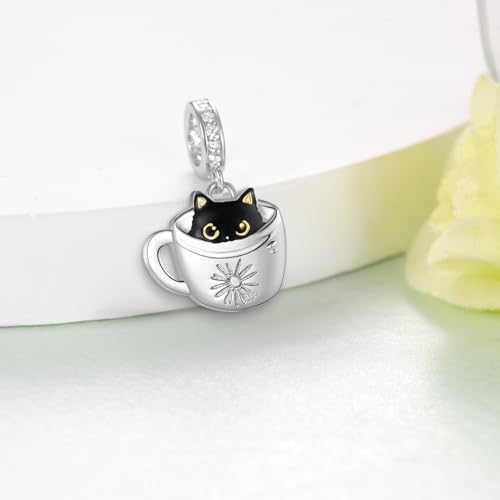 Black Cat Charm 925 Sterling Silver Cat Charms for Bracelets Cute Animal Jewelry Gifts for Women3