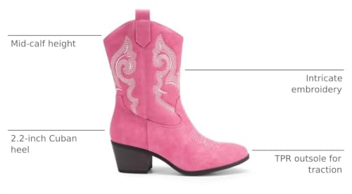 Image of DREAM PAIRS Mid Calf Cowboy Cowgirl Boots for Women | Round Toe Western Boots, Chunky Low Heel, Embroidery Boot, Country Music Festivals Theme Party