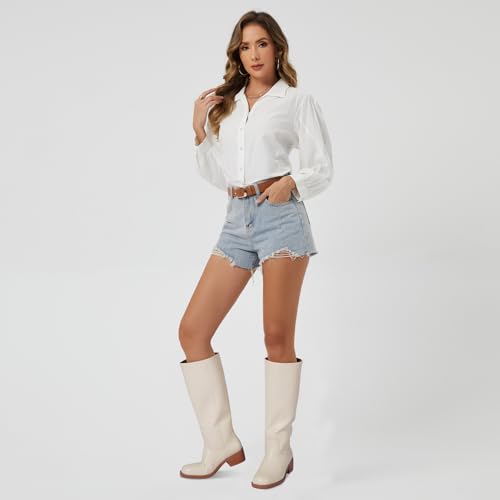 Image of Gothictor Women's Banana Knee High Boots Square Toe Chunky Block Heel Comfortable Low Heel Pull on Wide Calf Riding Long Boots for Women
