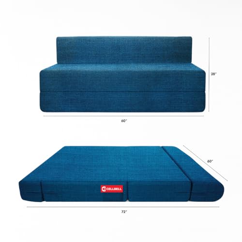 Image of CELLBELL Comfy Sofa Cum Bed 5x6 Feet | Foldable Dual Use Couch Bed with Soft Cushions, Washable Fabric Cover & Sturdy Frame | Space Saving Modern Design for Living Room, Bedroom & Guest Use (Teal)