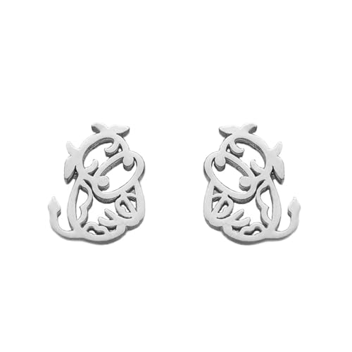 Minimalist Cow Small Stud Ear Stainless Steel for Women Men Cute Cattle Hollow Animal Cartilage Pierced Hypoallergenic Tiny Hugg