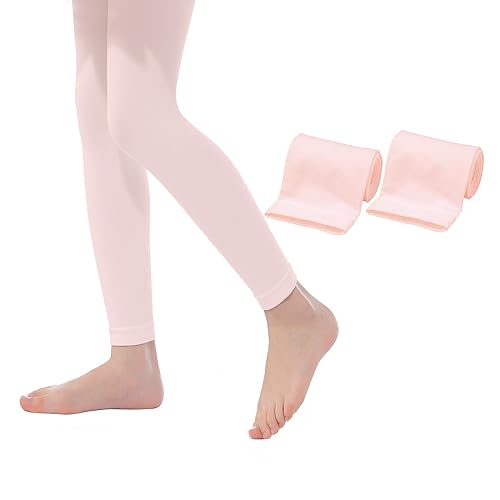 2 Pairs Ballet Tights for Girls Footless Pantyhose Ultra Soft Dance Tights for Toddler Kids 2-13 Years2