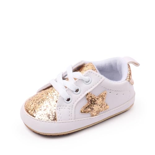 Baby Sneakers Contrast Color Sequins Shoelace Soft Sole Non-Slip Infant First Walking Shoes for Spring Fall 0-18M4