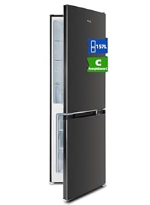 CHIQ Kühl-Gefrierkombination 157L(109L/48L), 144 cm Höhe, Low Frost, 39dB Ultra-Leise, 121 kWh/Jahr, 4-Sterne Gefrieren, Kühlschrank mit Gefrierfach EEK C, Türumschlag Möglich, Schwarz CBM157LC