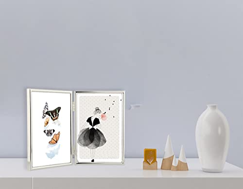 Yipinyin 4X6'' Hinged Double Simply Silver Metal Picture Frame, Elegant Silver Plated Metal Photo Frames 4 X 6'' With Soft Touch Velvet Backing For Desktop #TOP2