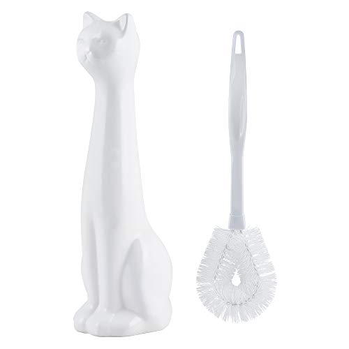 Allure Home Creation White Cat 2-Piece Toilet Brush Holder and