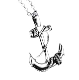 LAMGUL Accesorios para niñas Collar de Pirata de Plata de Ley 925 para Hombres y Mujeres, Collar de Pirata con Espada Collar de Ancla de Cabeza de Calavera Retro de Halloween, Collar de Calavera