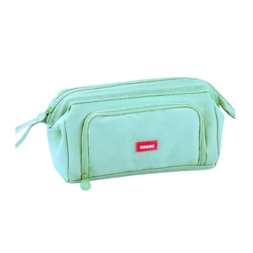 Estojo Escolar Feminino Grande Organizador Box Nécessaire Compartimentos Lona Oxford Impermeável Divisórias Alça Zíper Cor Rosa Verde Preto Lápis Caneta Professor Liso Espaçoso Resistente (Verde)