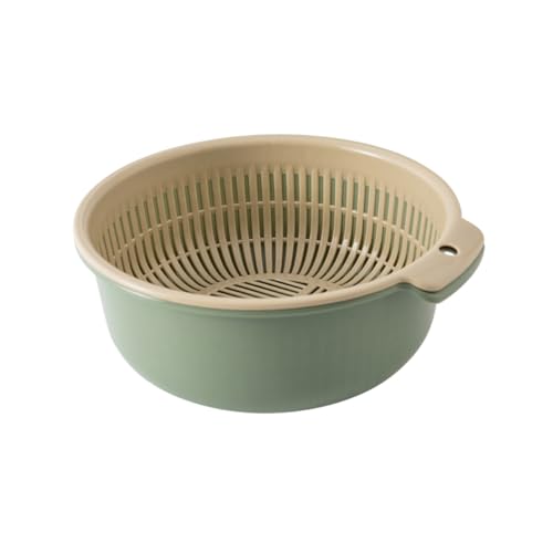 Hoement Cesta Drenaje Doble Capa Multifuncional para Cocina Escurreplatos y Almacenaje Frutas Verduras Filtro Plástico Seguro Diseño Compacto Nordic Verde