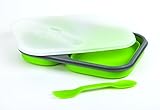 DCI Lunch Box with lid and Spork, 2 Compartment, Collapsible, BPA Free, Large, Assorted Green and Orange