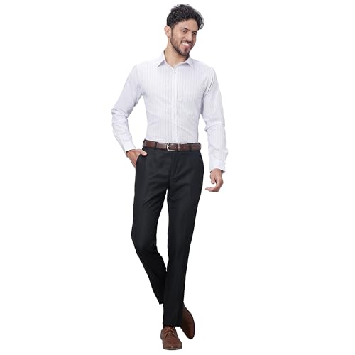Image of Raymond Men's Slim Fit Pure Cotton Full Sleeve Semi Cutaway Collar Structure Pattern Light Blue Formal Shirt