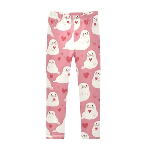 White Seal Lover Girls Leggings Ultra Soft Compression Yoga Gym Pants for Kids 4-10T