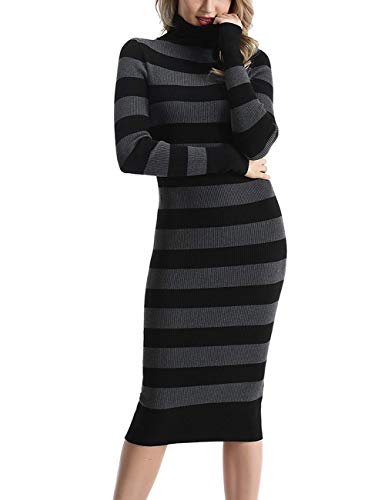 Image of Rocorose Women's Turtleneck Ribbed Elbow Long Sleeve Knit Sweater Dress
