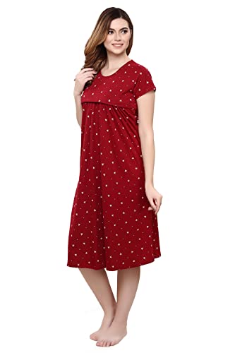 Image of TIGYWIGY Women's Cotton Printed Knee Length Maternity /Feeding /Nursing Nighty