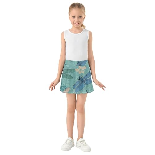 Joisal Kids Tennis Skirts Colorful Dragonflies Wings Blue Girls' Shorts Athletic Skorts Print Pleated Skort 4t3