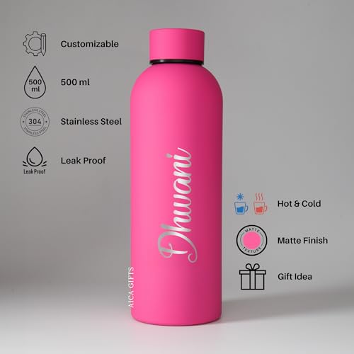 Image of AICA Personalized Name Stainless Steel Water Bottle - 500ml (Dark Pink) | Customized Birthday Anniversary Christmas Eve Secret Santa New Year Gifts for Women Girls