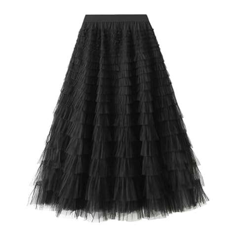 Jemsia Elegant Black Tulle Midi Skirt Cover
