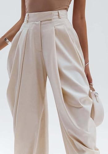 Women Dress Casual Pants Business High Waisted Baggy Pleated Pants Elegant Palazzo Suit Work Trousers2
