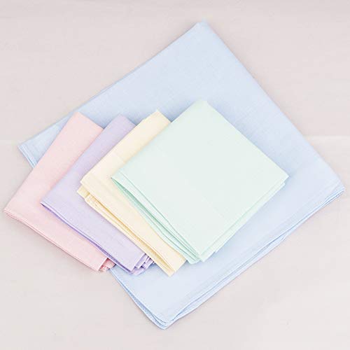 HOULIFE Ladies 100% 60S Cotton Handkerchiefs Womens Soft Solid Candy Color Hankies for Wedding Party 5/10 Pieces 16x16/40x40cm