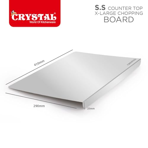 Image of Crystal Extra Large Countertop Stainless Steel Chopping Board for Kitchen | Perfect for Fruit & Vegetables | Haevy Duty Metal Board | Non Slip | Rust Proof | Size- 42 * 30 * 2.5 cm