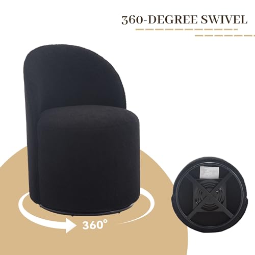 Wahson Boucle Swivel Dining Chair Set of 4, Modern Upholstered Barrel Accent Chair with 360 Degree Rotation, Black Vanity Chair for Dining/Living Room, Bedroom, Makeup Room