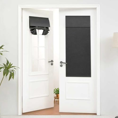 Warmstar Blackout French Door Curtain 1 Panel, Linen Privacy Front Door Window Covering,Insulated Curtain for Glass Velcro Room Darkening Blind, 34 X 40 Inch, Black