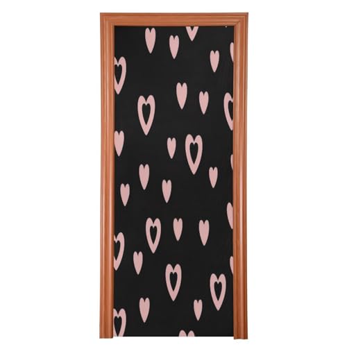 FLildon Hearts Black Valentine's Day Door Cover Decoration, Party Accessory Porch Decor for Festive Ornament Room Door Covers 35 x 79 Inch