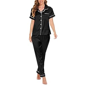 MyFav Ensemble de pyjama en satin de soie pour femme – Manches courtes – 2 pièces – Tailles S à 2XL
