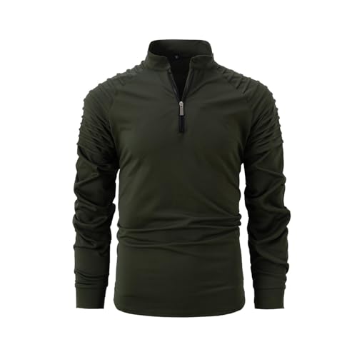 Camiseta de manga larga para hombre, de patchwork, de secado rápido, ligera, elástica, transpirable, informal, deportiva, talla grande, Verde militar., L
